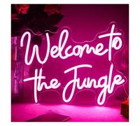 Hanging Art Neon Signs Welcome to Jungle Neon Sign USB Powered Night Light Dimmable, for Bedroom Home Bars Wall Decoration 32cm×39cm(Pink)