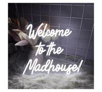 Hanging Art Neon Signs Welcome to The Madhouse Neon Sign USB Powered Dimmable Neon, for Bedroom Bar Party Wall Decoration 35cm×40cm