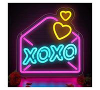 Hanging Art Neon Signs XOXO Heart Shaped Neon Sign Light USB Powered for Valentine's Day Colorful Love Letter Sign Illuminated 35cm×34.3cm