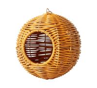 Hanging Aviary Hut - Handwoven Rattan Style Dwelling, Ventilated Comfort | Protective Hideaway For Finch Parrot Lovebird, Small Animal Enclosure Yard Patio Indoor Outdoor Decorative Habitat