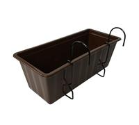 Hanging Balcony Planter Box with Hooks - Long Plastic Flower Pot for Railings & Fences, Weather-Resistant Outdoor Garden & Indoor Use (Brown, L40cm x W18cm x H14cm)