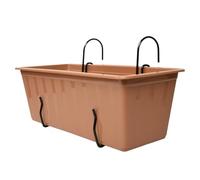Hanging Balcony Planter Box with Hooks - Long Plastic Flower Pot for Railings & Fences, Weather-Resistant Outdoor Garden & Indoor Use (Terracotta, L40cm x W18cm x H14cm)