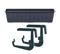 Hanging Balcony Planter Box with Plastic Hooks - Long Rectangle Weather-Resistant Flower Pot for Railing, Fence & Garden (Anthracite, L60cm x W18cm x H14cm)