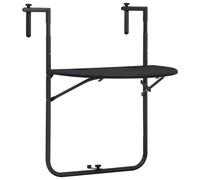 Hanging Balcony Table Black Plastic & Steel 60x64x83.5cm Rattan Foldable AdjHgt