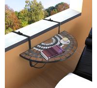 Hanging Balcony Table Terracotta White Mosaic Iron & Ceramic 76x56x64cm Foldable
