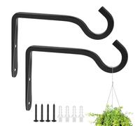 Hanging Basket Bracket, 2 Pack Heavy Duty Hanging Basket Hooks Outdoor with Screws, Iron Black Wall Brackets for Hanging Baskets Plants Lantern Bird Feeder