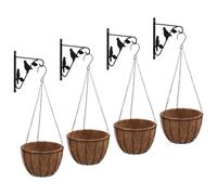 Hanging basket brackets with planters 4pc Black 30x52cm coconut fibre heavy-duty