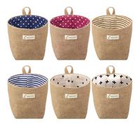 Hanging Basket, Hanging Storage Basket 6Pcs 4 x 5" Wall Hanging Basket Hanging Baskets for Organizing Foldable Cotton Linen Storage Basket for Bathroom, Hanging Baskets