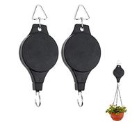 Hanging Basket Pulley, Plant Hook Pulley Easy Reach Hanging Flower Retractable Plant Hanger Basket for Garden Hanging Baskets Pots Birds Feeder 2PCS Black