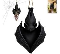 Hanging Bat Plants Pot, Bat Shaped Hanging Planter, Gothic Upside Down Resin Hanging Spooky Flower Pot, Halloween Flower Basket Black Bats for Garden Porch, Window (1, BK)