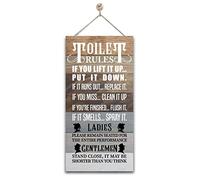 Hanging Bathroom Rules Wood Decor Sign, Rustic Toilet Rules Wooden Signs, Bathroom Rules Door Sign, Hanging Wood Sign Toilet Decor, Funny Bathroom Signs Wall Decor (Toilet Rules)
