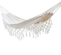 Hanging Bed Swing, 2 Person Portable Folding Camping And Travel Hammock With Tassels 200x150cm White Canvas