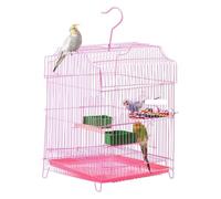 Hanging Bird Cage Small Bird Travel Cage metal Flight Cage Removable ABS Tray Parrot Cage Ventilation Safe Panorama Bird Aviary(Rose)