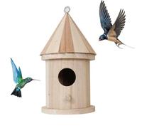 Hanging Bird House, Fen-Ster Feeder for Birds, Natural Wood, Bluebird Finch Card-inals Hanger, Bird House for Garden Design, Nursery De-KOR, Patio Stand
