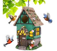 Hanging Bird House for Garden Waterproof Resin Bird Nesting Box with Chain for Outdoor Tree Backyard Decoration, Wild Birds Box for Small Birds, Blue Tits, Robins and Sparrow(Green)