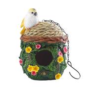 Hanging Bird Houses for Outside, Outdoor Resin Birdhouses Solid House with Iron Hanging Chain Gift for Bird Lovers for Bluebird Sparrow Swallow Hummingbird (Hemp rope style, 13.7×13.3x18.5cm)