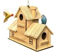 Hanging Birdhouse - Wooden Nesting Box, Garden Feeder Station | Multi Entrance Bird Villa Decorative Shelter Chimney Style Outdoor Indoor Habitat for Hummingbird Parrot Backyard Balcony Tree