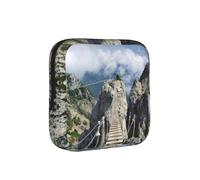 Hanging Bridge in Steep Rocks Print Sanitary Napkin Storage Bag, Portable Holder for Pads, Period Pouch for Teen Girls, Reusable Sanitary Bag