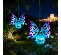 Hanging Butterfly Solar Lights - Outdoor Garden Decoration Hanging Butterfly Solar Lantern, Glowing Metal Fairy Lights Decor, Light with Feathers Garden Decoration Outdoor for Yard, Porch, Balcony