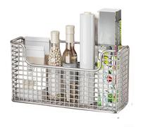 Hanging Cabinet Door Storage Basket Made Of Sturdy Metal For Kitchen Essentials Like Foil Wraps And Sponges Black Finish(Silver)
