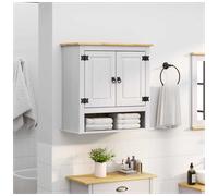 Hanging Cabinet White Solid Pine Wood 70x33x71.5cm 2-Door Wall Storage IndoorUK