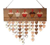 Hanging Calendar, Birthday Reminder Calendar Wooden DIY Wall Hanging Cupcakes with Heart Wood Tags Home Wall Decoration for Home Kitchen
