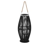 Hanging Candle Lantern Black Bamboo 29x60cm with Glass Jar Outdoor & Rope Handle