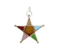 Hanging Candle Lantern,Moroccan Style Glass Five-Pointed Star Shaped Tealight-Holder for Wedding,Garden Yard, Gold