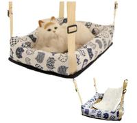 Hanging Cat Bed with Rattan Mat and Cotton Pad Cat Swing Hammock for Cage Kitten Cage Pet Hammock Ferret Bed Desk Accessories Indoor Hanging Bed Kitten Puppy Rabbit Bunny (Rectangle-White,Large)