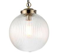 Hanging Ceiling Pendant Light BRASS & RIBBED GLASS Round Lamp Shade Bulb Holder