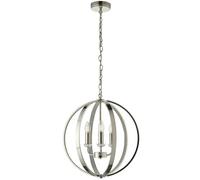 Hanging Ceiling Pendant Light Bright Nickel Globe Shade 3 Bulb Orb Loop Lamp
