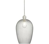 Hanging Ceiling Pendant Light - Bright Nickel Plate & Large Clear Ribbed Glass - 10W LED E27