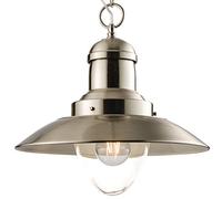 Hanging Ceiling Pendant Light - Clear Glass & Satin Nickel Metal Shade - 40W E27 Vintage Filament Lamp Bulb Holder - Industrial Modern Feature Fitting Chain & Rose Lighting Kit - Height Adjustable
