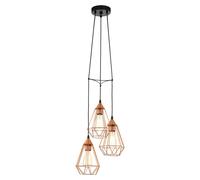 Hanging Ceiling Pendant Light Copper Wire Cage 3x E27 Geometric Multi Lamp Loops Copper One Size