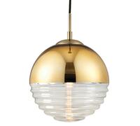Hanging Ceiling Pendant Light GOLD & RIBBED GLASS Sphere Ball Lamp Bulb Holder Loops Clear One Size