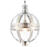 Hanging Ceiling Pendant Light Nickel & Clear Glass Vintage Lamp Bulb Ball Shade Loops Metallics One Size