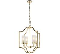 Hanging Ceiling Pendant Light Satin Brass & Frosted Glass 4 Bulb Classic Feature Loops Clear One Size