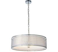 Hanging Ceiling Pendant Light Satin Nickel & Fabric Round Geometric Feature Lamp Loops Metallics One Size
