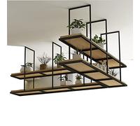 Hanging Ceiling Shelf for Kitchen & Bar - 2-Tier Metal Wine Rack - Floating nizer for Plants Wooden Sto Flower Pot Stand Rustic Decor Space-Saving Solut