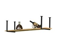 Hanging Ceiling Shelf for Kitchen - Rustic Solid Wood & Wrought Iron Storage Rack Wine Bottle Holder Flower Pot Display Ideal for Bars Restaurants and Home Use