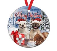 Hanging Ceramic Antlers Santa Hat Coffee Dog In Snow Field Spaniel Printing Christmas Hanging Ornaments Circle Ornaments For Festive Friends Family