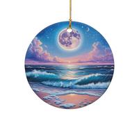 Hanging Ceramic Night Ocean Under A Full Moon Ocean Landscape Art Christmas Hanging Decorations Printing Christmas Ornaments For Festive Grandparents Family