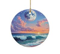 Hanging Ceramic Night Ocean Under A Full Moon Ocean Landscape Art Xmas Decor Vintage Ornaments For Holiday Family Women