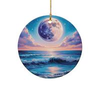 Hanging Ceramic Night Ocean Under A Full Moon Ocean Landscape Circle Christmas Hanging Ornaments Printing Keepsake For Party Holiday Home