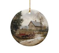 Hanging Ceramic Rustic Old-Fashioned Horse-Drawn Wagon Near The Barn Art Christmas Hanging Decorations Personalised Christmas Ornaments For Grandparents Holiday Festive