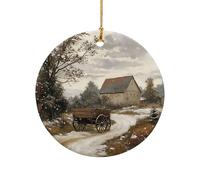 Hanging Ceramic Rustic Old-Fashioned Horse-Drawn Wagon Near The Barn Art Xmas Hanging Vintage Christmas Ornaments For Family Festive Children