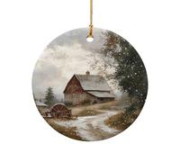 Hanging Ceramic Rustic Old-Fashioned Plow Near The Barn Circle Christmas Hanging Decorations Vintage Souvenir For Party Family Anniversary