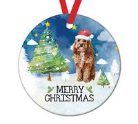 Hanging Ceramic Santa Hat Dog In Snow Watercolor Winter Dog Circle Christmas Hanging Decorations Personalised Keepsake For Women Family Anniversary