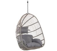 Beliani Boho Grey Hanging Chair without Stand Indoor-Outdoor Wicker Egg Shape Casoli