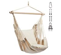 Hanging Chair Outdoor, Beige Garden Swing Seat with Attachments, VonHaus